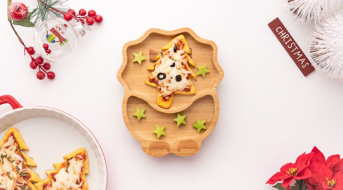 Sweet Potato Christmas Tree Pizza Base with eco rascals plate