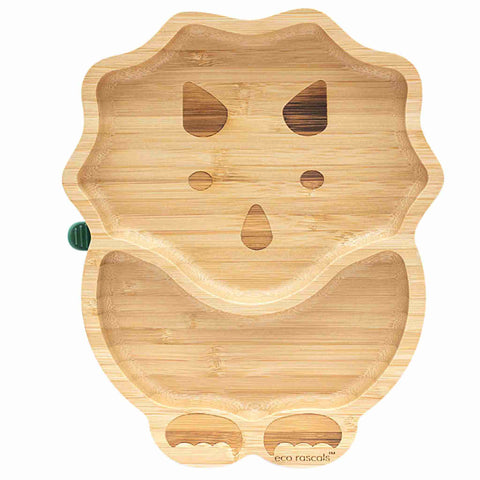 Dinosaur bamboo plate with green suction base