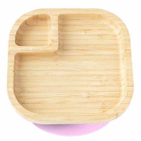 eco rascals Bamboo square plate with super suction base in pink