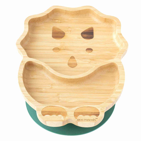 Dinosaur bamboo plate with green suction base