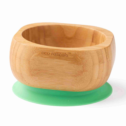 Bamboo baby suction bowl and spoon set - Green