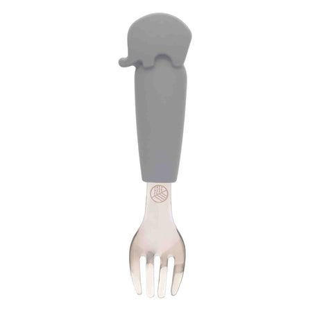 Child's fork with silicone handle with elephant in grey
