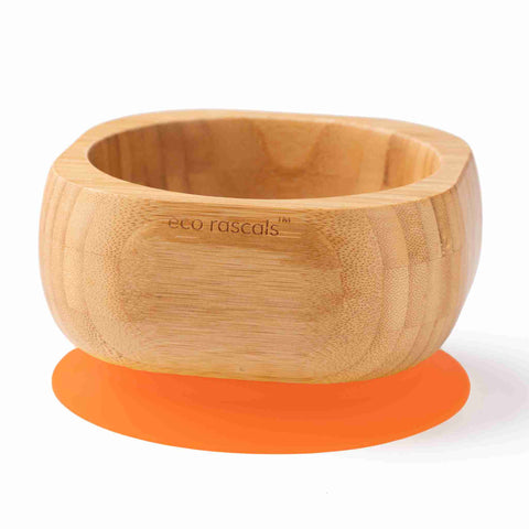 Bamboo baby suction bowl and spoon set - Orange
