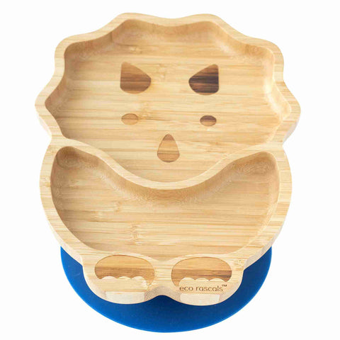 Dinosaur bamboo plate with navy suction base