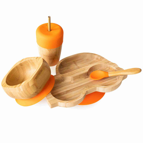 Bamboo car plate, bowl and straw cup in a gift box - Orange