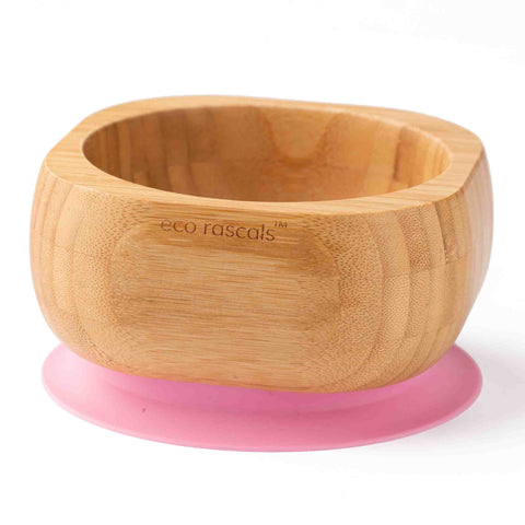 Bamboo baby suction bowl and spoon set - Pink