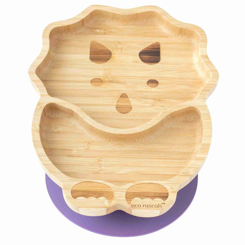 Dinosaur bamboo plate with  purple suction base