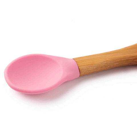 Bamboo baby suction bowl and spoon set - Pink