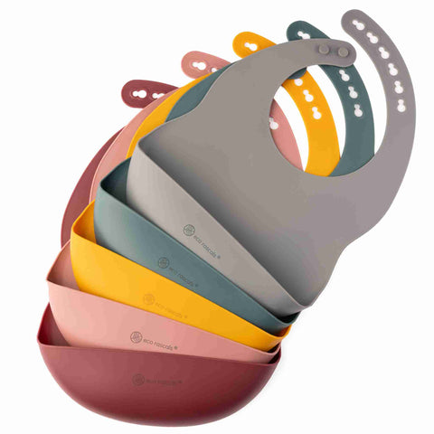 eco rascals silicone bibs stacked