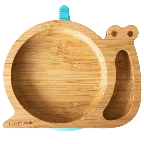 Bamboo Snail Plate with Suction - Blue