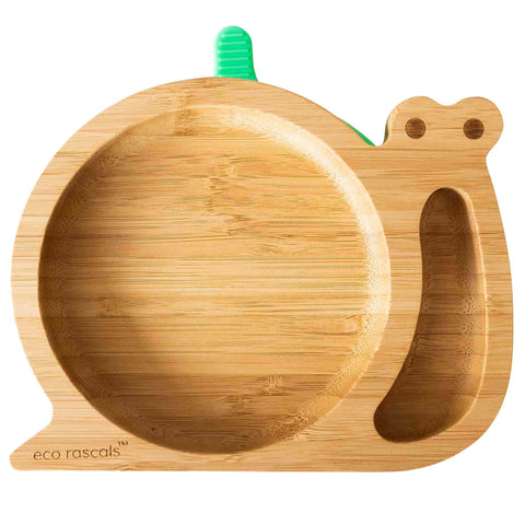 Bamboo Snail Plate with Suction - Green