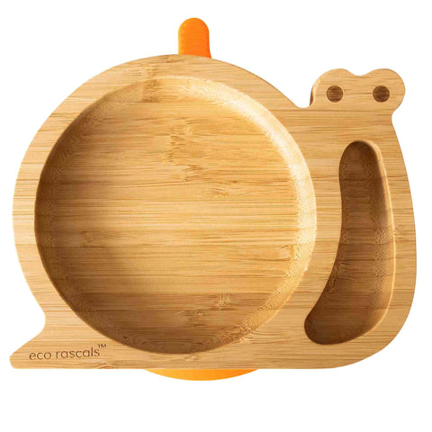Bamboo Snail Plate with Suction - Orange
