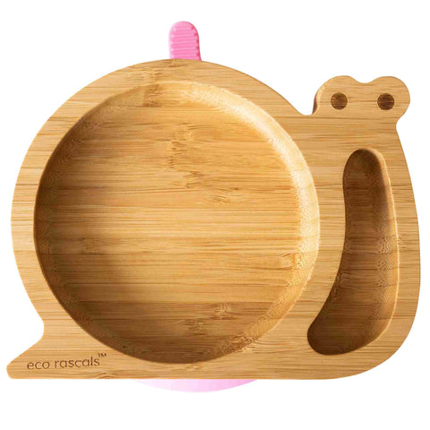 Bamboo Snail Plate with Suction - Pink