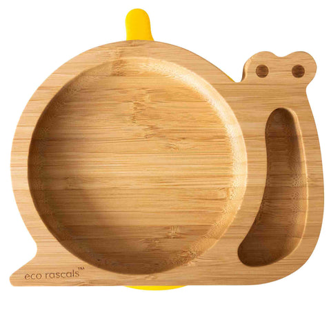 Bamboo Snail Plate with Suction - yellow