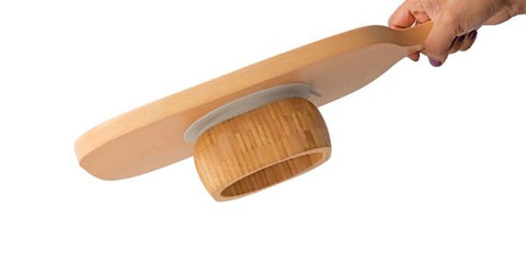 eco rascals bamboo bowl suctioned onto chopping board