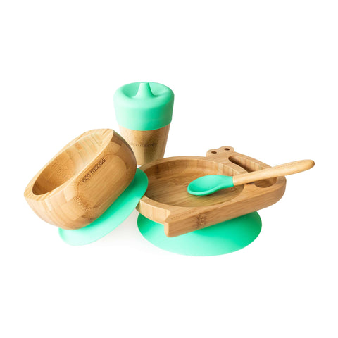 Snail section plate gift set - one bamboo suction plate, bowl, spoon and cup
