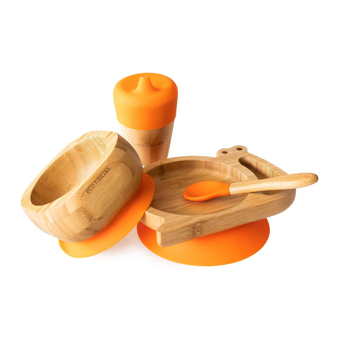 Snail section plate gift set - one bamboo suction plate, bowl, spoon and cup