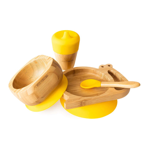 Snail section plate gift set - one bamboo suction plate, bowl, spoon and cup