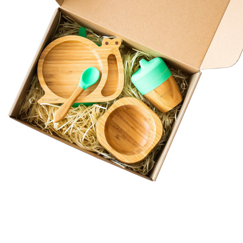 Snail section plate gift set - one bamboo suction plate, bowl, spoon and cup