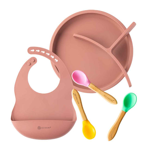 Silicone Plate, Bib and Spoon Bundle - Rose