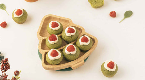 Grinch Muffins served on eco rascals newest bamboo Christmas tree plate