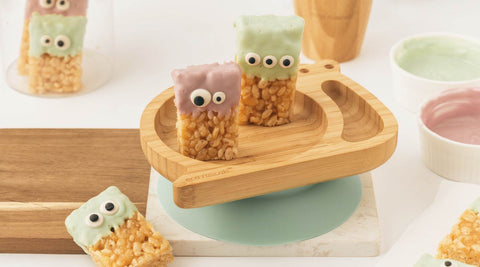 Rice Krispie Monster Halloween Recipe on eco rascals Snail plate 