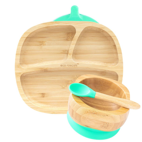 Bamboo Classic Suction Plate & Bowl Set- Green