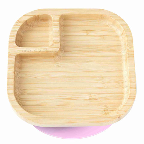 eco rascals Bamboo square plate with super suction base in pink
