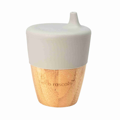 Bamboo cup with grey silicone sippy lid