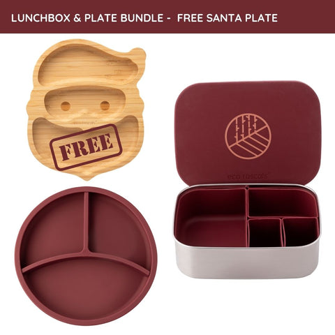 Burgundy Lunchbox, and Silicone Plate & FREE Santa Plate