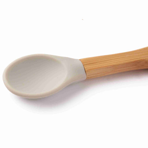 Bamboo baby suction bowl and spoon set - Grey
