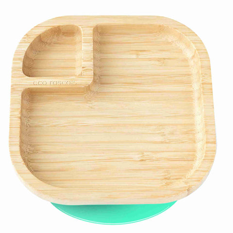 eco rascals Bamboo square plate with super suction base in green