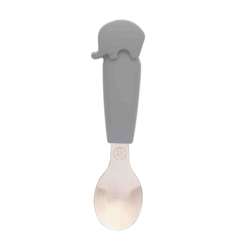 Child's spoon with silicone handle with elephant in grey