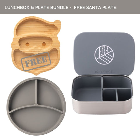 Silver Lunchbox and Silicone Plate with FREE Santa Plate