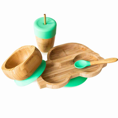 Bamboo car plate, bowl and straw cup in a gift box - Green