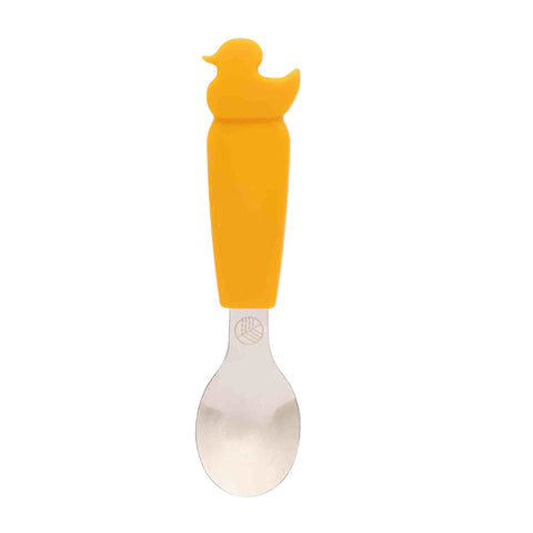 Child's spoon with mustard yellow silicone handle 