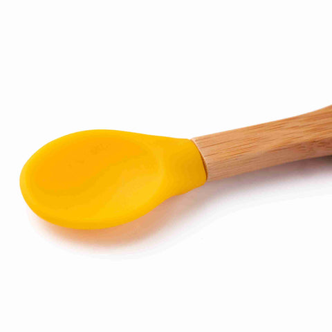 Bamboo baby suction bowl and spoon set - Yellow