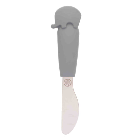 Child's knife with silicone handle with elephant in grey