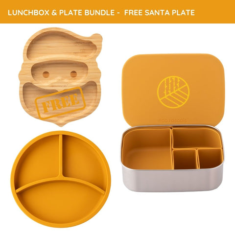 Mustard Lunchbox and Silicone Divider Plate with Free Santa Plate