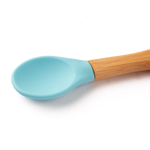 Bamboo baby suction bowl and spoon set - Blue