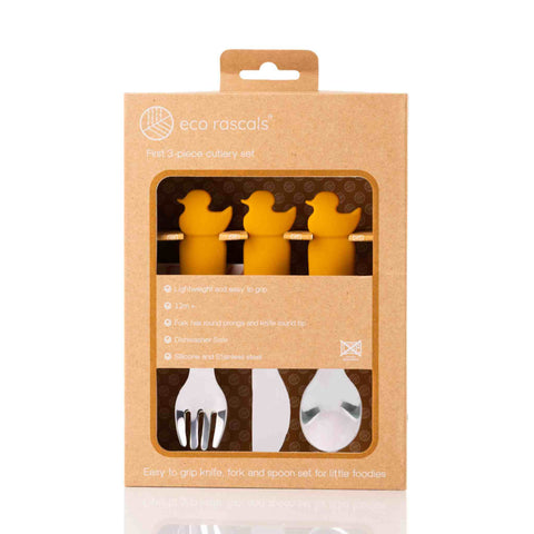 3-piece cutlery set in packaging for kids