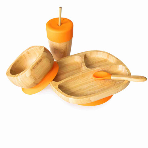 Toddler bamboo Gift Set - Plate, cup and bowl - Orange