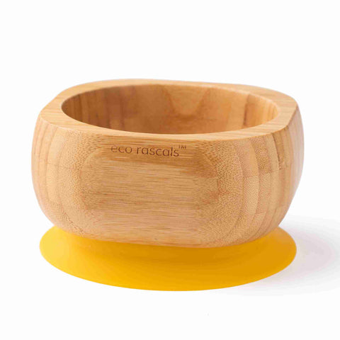 Bamboo baby suction bowl and spoon set - Yellow