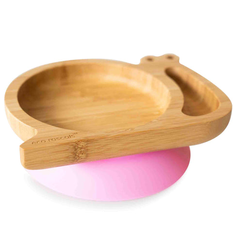 Bamboo Snail Plate with Suction - Pink