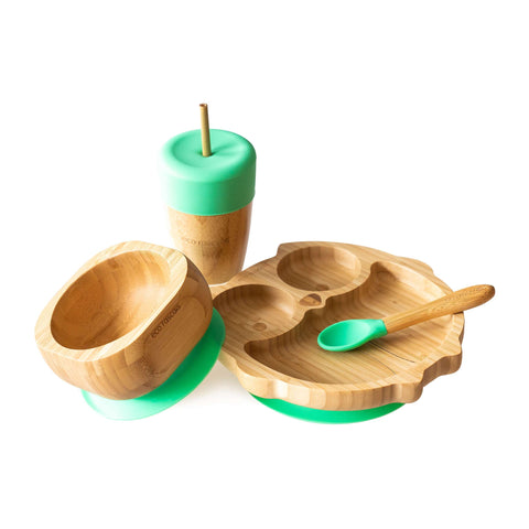 Owl section plate gift set - one suction plate, bowl, spoon and cup