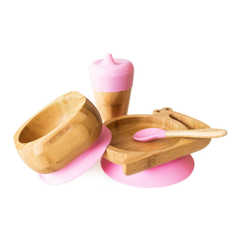 Snail section plate gift set - one bamboo suction plate, bowl, spoon and cup