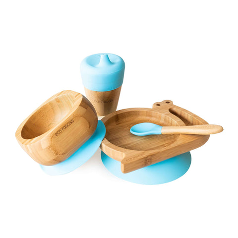 Snail section plate gift set - one bamboo suction plate, bowl, spoon and cup