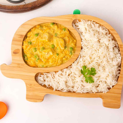 Elephant bamboo suction plate with rice and chicken korma